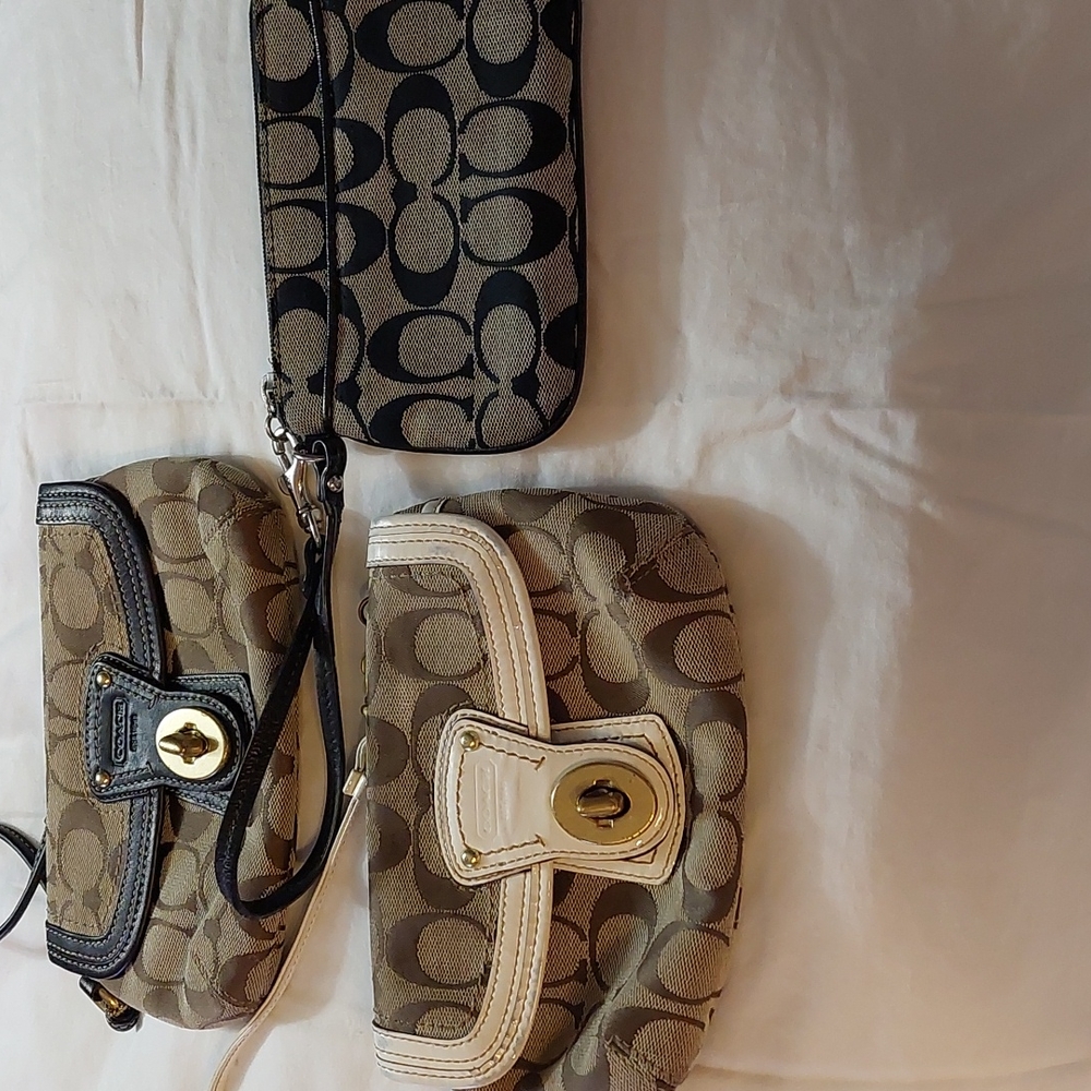 3 Coach signature mini wristlet bag